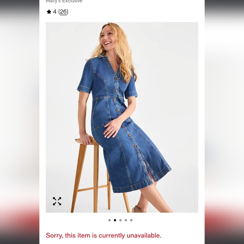 Style & Co Split Neckline Seamed Denim Button-Down Dress - Picture 4 of 7